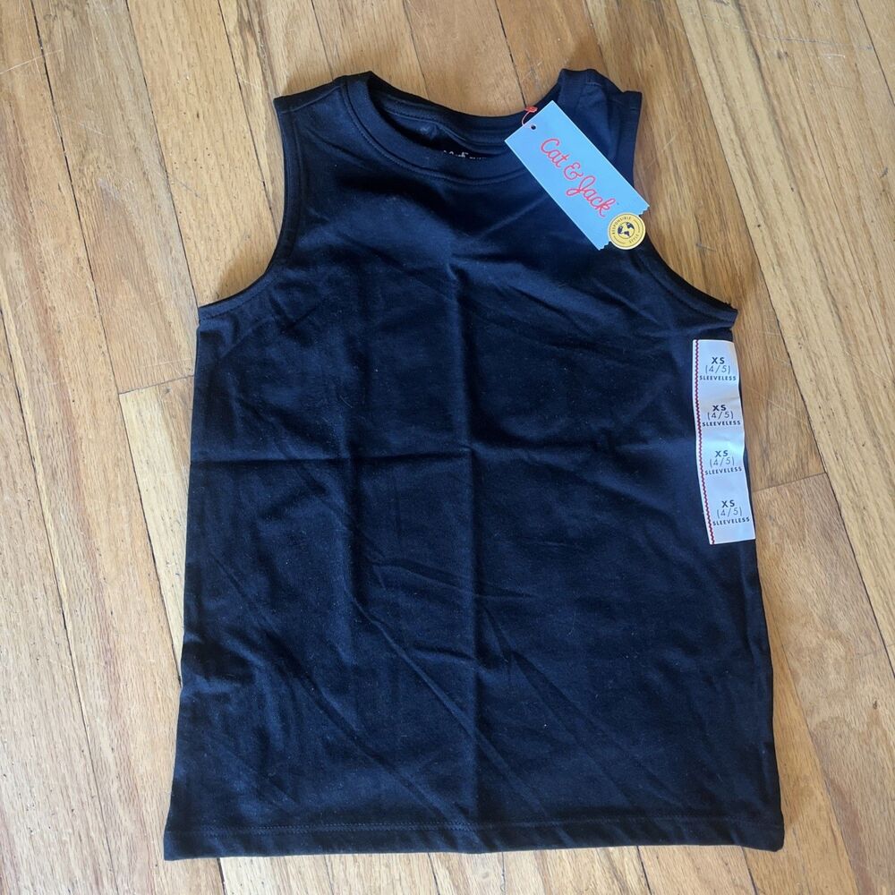 Cat & Jack Boys Tank Top XS 4/5 Sleeveless Favorite Tank Top Black NWT